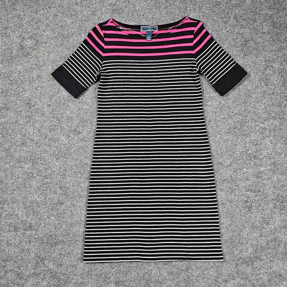Karen Scott Sport Sweater Dress Womens Size XS Black Pink White 100% Cotton - Picture 1 of 7